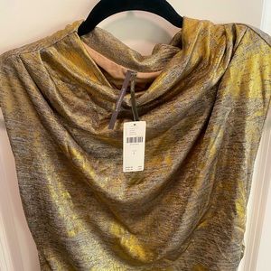NWT Anthropologie Maya Ruched Dress, Size L, Brand New, Shiny Gold Pattern